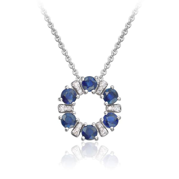 Diamantsmykke Sirkel med 0,02 ct WSI og safir i hvitt gull 14 kt - 27519